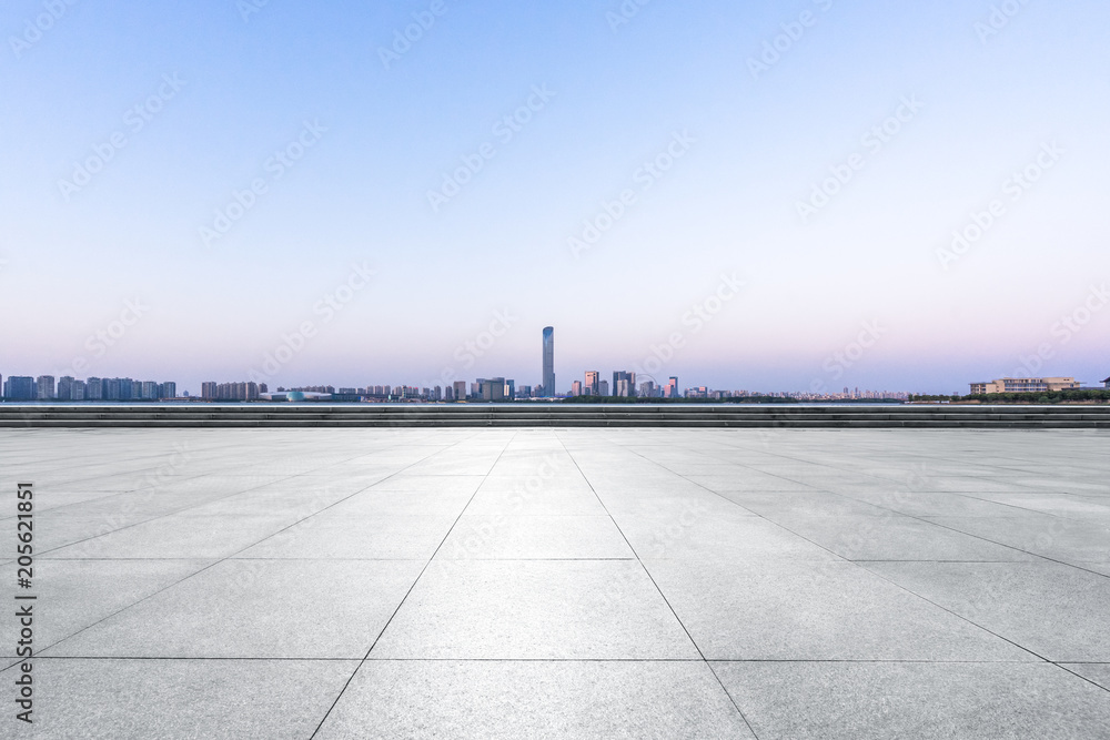 city skyline with empty floor