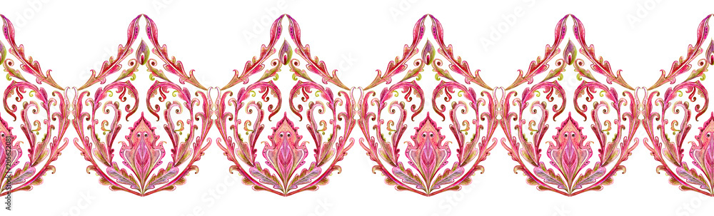 Obraz premium seamless lovely border with floral vignette. watercolor painting