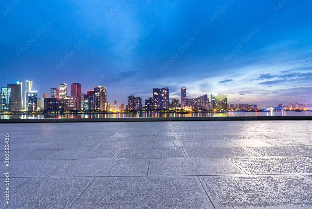 city skyline with empty floor city skyline with empty floor
