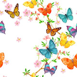 happy seamless texture with flying butterflies. watercolor painting