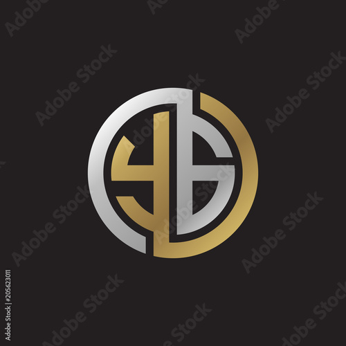 Initial letter YG, looping line, circle shape logo, silver gold color on black background