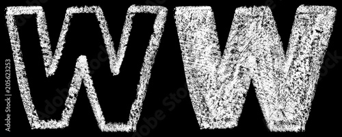 Obraz na płótnie handwritten white chalk english letters W isolated on black background, hand-drawn chalk lettering, stock illustration w salonie
