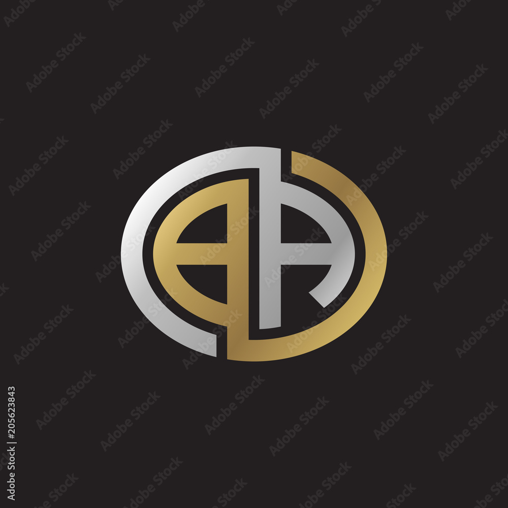Initial letter BA, looping line, ellipse shape logo, silver gold color on black background Initial letter BA, looping line, ellipse shape logo, silver gold color on black background