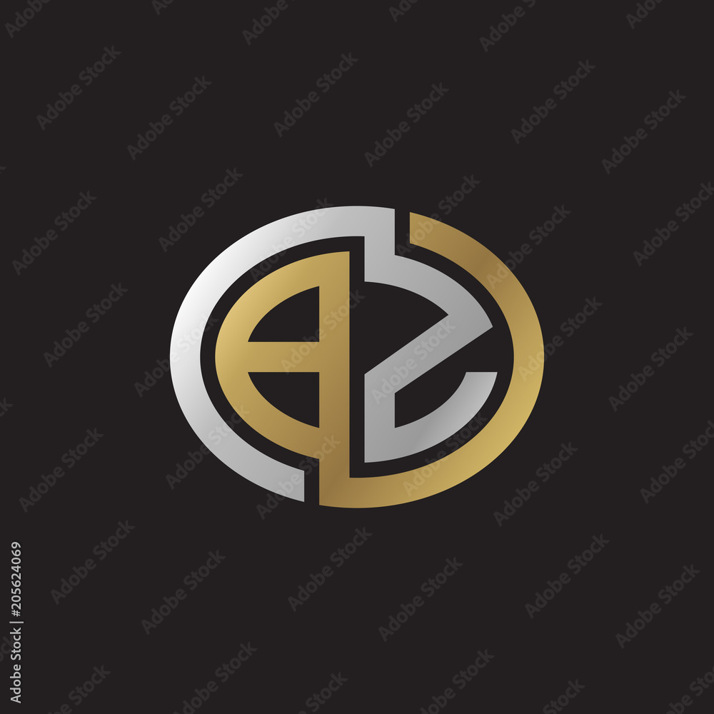 Initial letter BZ, looping line, ellipse shape logo, silver gold color on black background Initial letter BZ, looping line, ellipse shape logo, silver gold color on black background