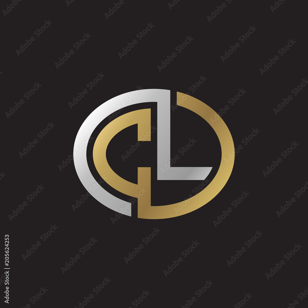 Initial letter CL, looping line, ellipse shape logo, silver gold color on black background Initial letter CL, looping line, ellipse shape logo, silver gold color on black background