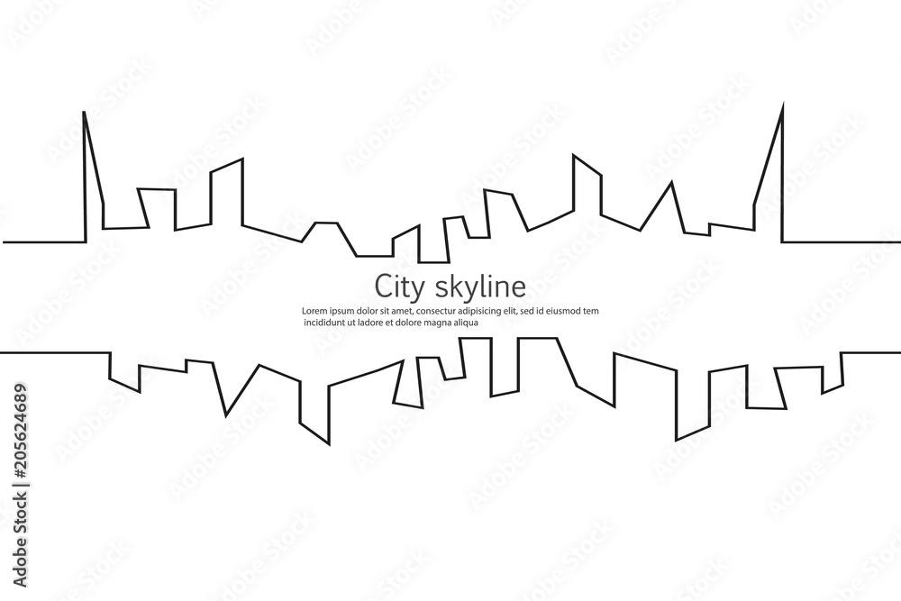 Silhouette of the city in a flat style. Modern urban landscape. Vector illustrations. City skyscrapers building office horizon.Continuous line drawing. Vector line. Geometric figures with the effect