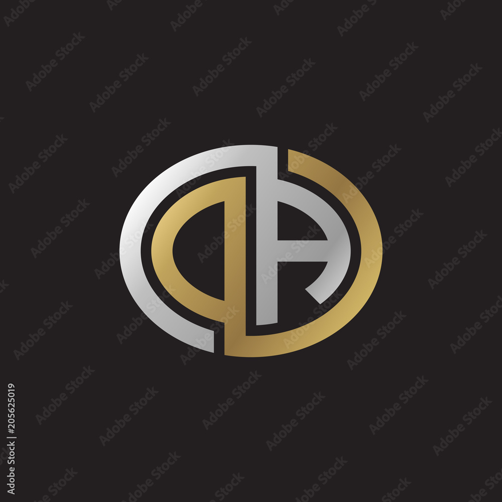 Initial letter DA, OA, looping line, ellipse shape logo, silver gold color on black background Initial letter DA, OA, looping line, ellipse shape logo, silver gold color on black background