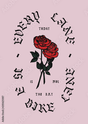 roses vintage typography t-shirt print - every lane is a bicycle lane - today is not the day