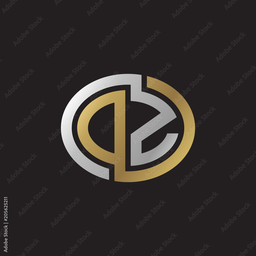 Initial letter DZ, OZ, looping line, ellipse shape logo, silver gold color on black background Initial letter DZ, OZ, looping line, ellipse shape logo, silver gold color on black background