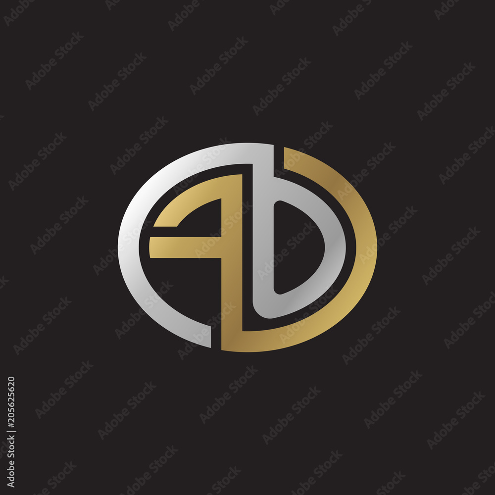 Initial letter FO, looping line, ellipse shape logo, silver gold color on black background Initial letter FO, looping line, ellipse shape logo, silver gold color on black background