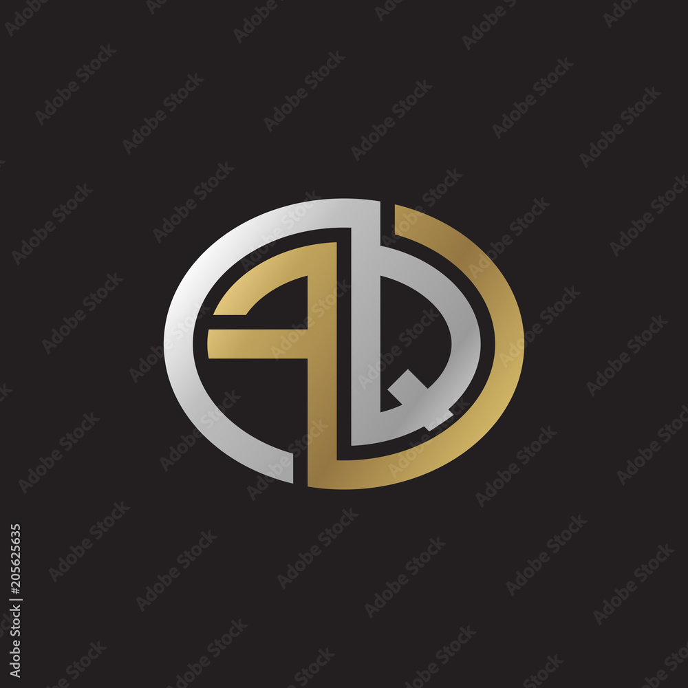 Initial letter FQ, looping line, ellipse shape logo, silver gold color on black background Initial letter FQ, looping line, ellipse shape logo, silver gold color on black background