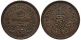 Thailand Thai coin two att 1876, denomination within floral wreath, arms, royal regalia, copper,