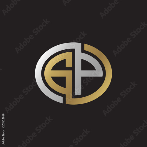 Initial letter GP, looping line, ellipse shape logo, silver gold color on black background