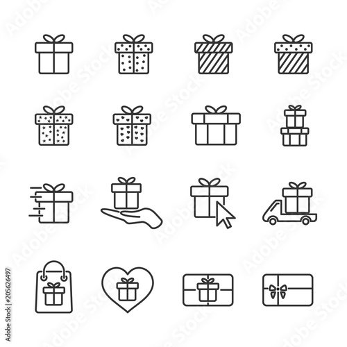 Vector image set gift line icons.