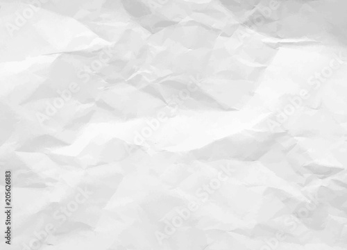 Crumpled paper texture. White battered paper background. White empty leaf of crumpled paper. Torn surface of letter blank. Vector illustration
