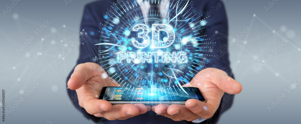 Businessman using 3D printing digital hologram 3D rendering Businessman using 3D printing digital hologram 3D rendering