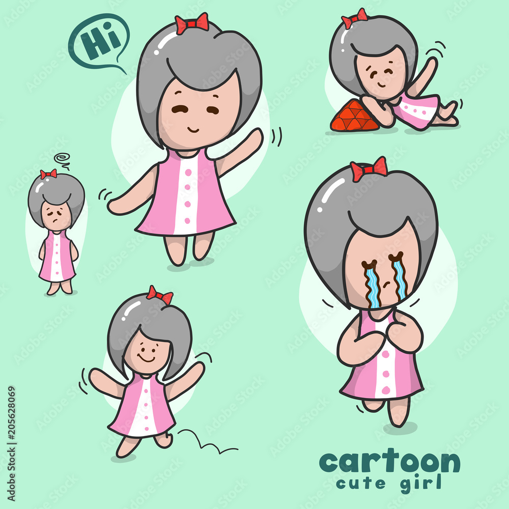 Cartoon girl In gestures on bright color background Cartoon girl In gestures on bright color background