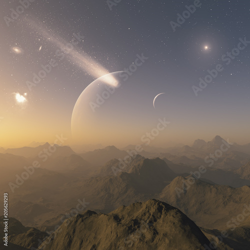 Fototapeta Naklejka Na Ścianę i Meble -  3d rendered Space Art: Alien Planet - A Fantasy Landscape