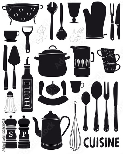 Vecteur illustrations d'ustensiles de cuisine