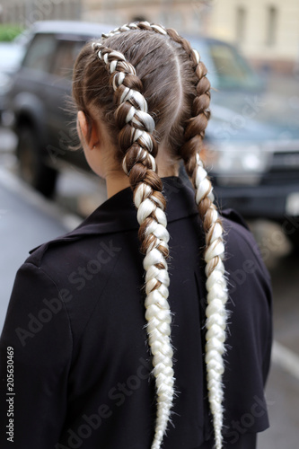 Two braids with kanekalon fashionable youth hairstyle for young girls, schoolgirls