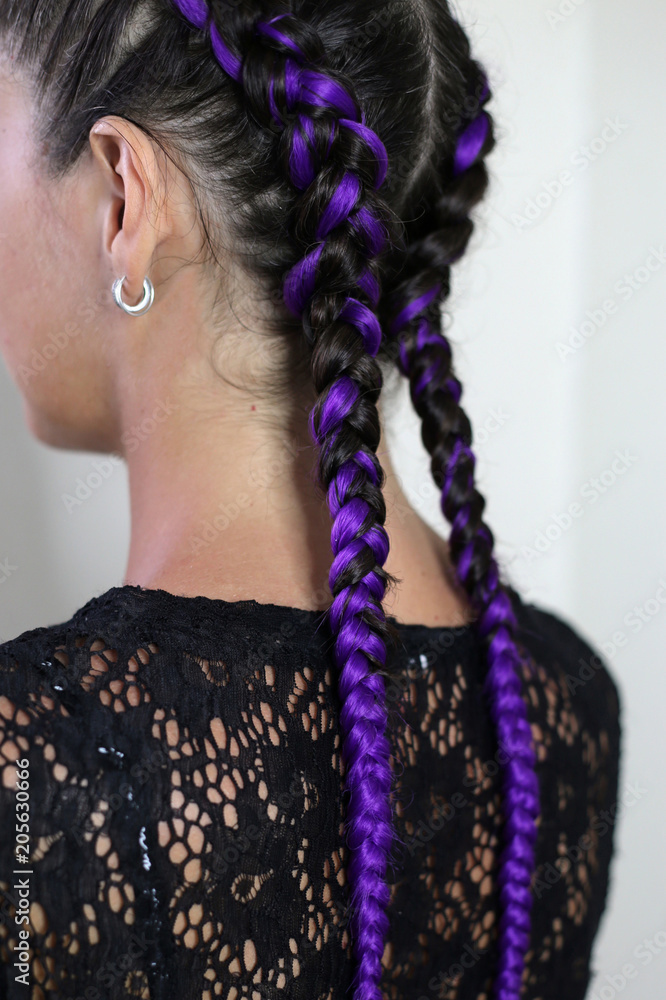 two thin braids of kanekalon purple