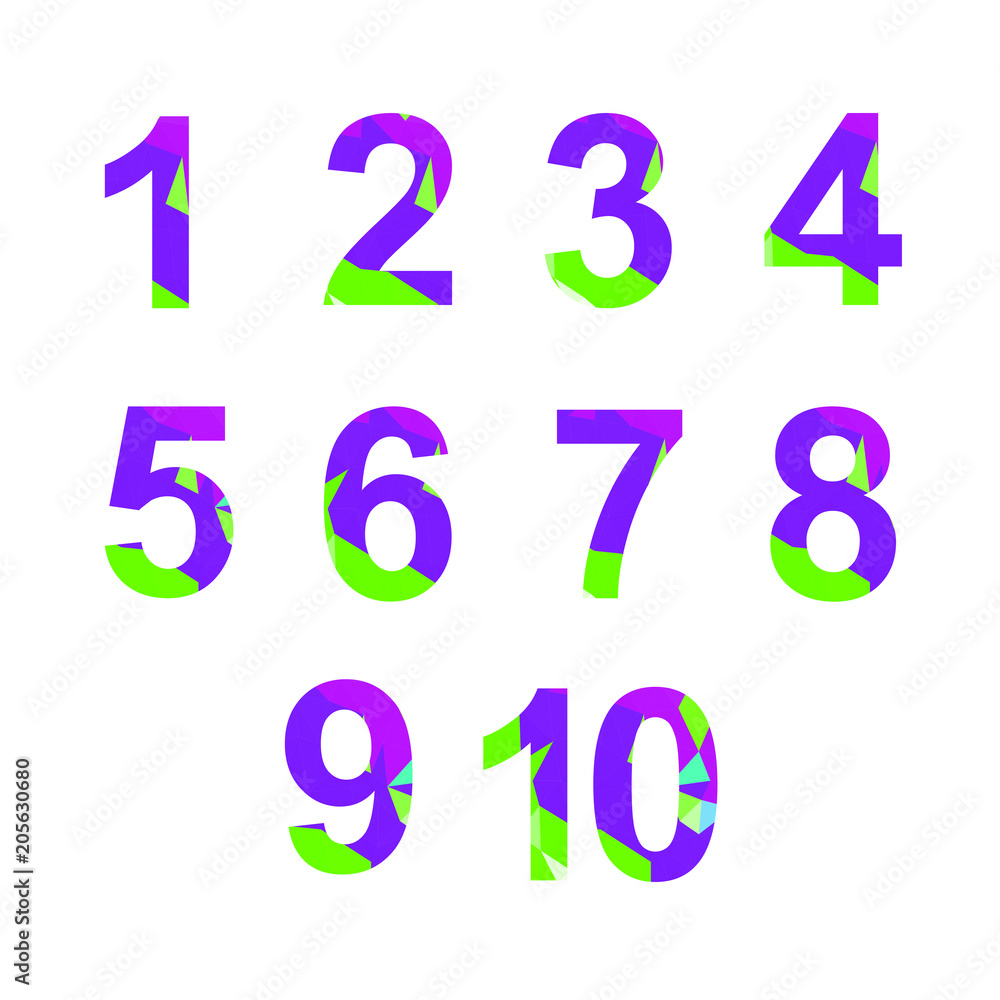 Polygonal numerals. Creative numeral. Geometric design. Digit. Colored number. Polygonal numerals. Creative numeral. Geometric design. Digit. Colored number.