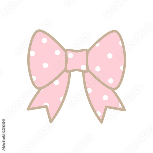Cute pink bow with white dot isolated on white background.