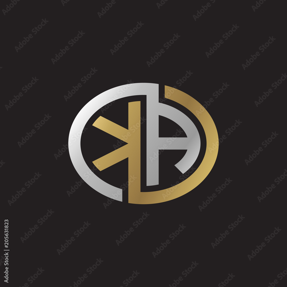Initial letter KA, looping line, ellipse shape logo, silver gold color on black background Initial letter KA, looping line, ellipse shape logo, silver gold color on black background