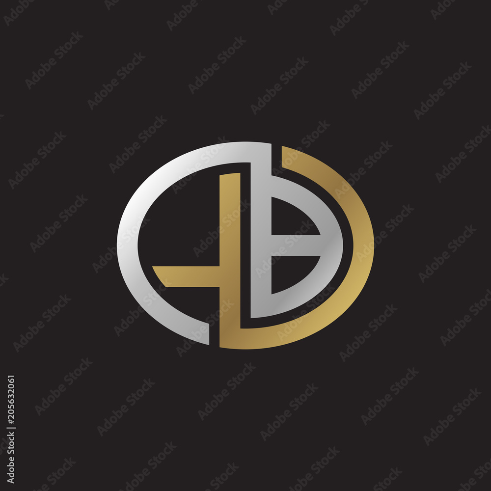 Initial letter LB, looping line, ellipse shape logo, silver gold color on black background Initial letter LB, looping line, ellipse shape logo, silver gold color on black background
