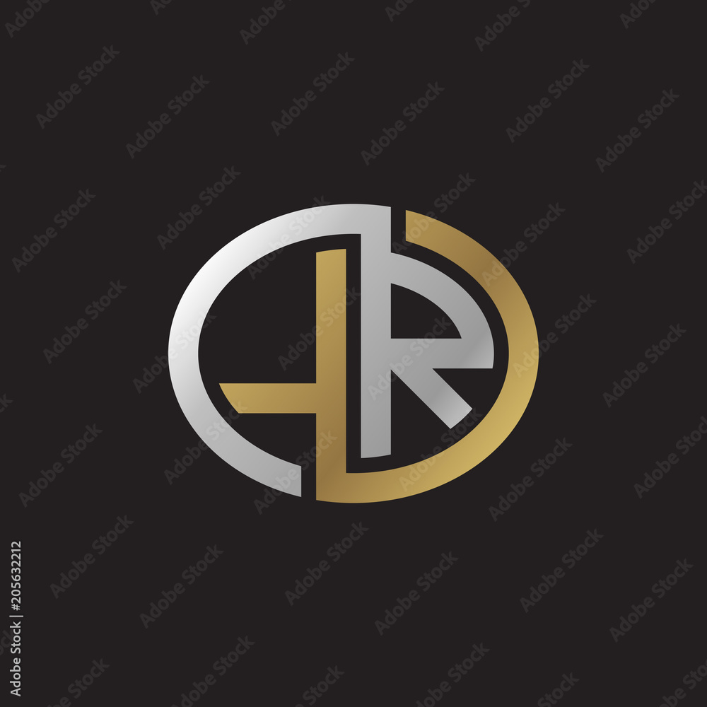 Initial letter LR, looping line, ellipse shape logo, silver gold color on black background Initial letter LR, looping line, ellipse shape logo, silver gold color on black background