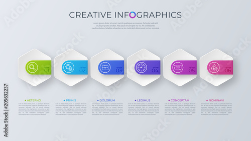 Contemporary minimalist vector infographic design with six optio