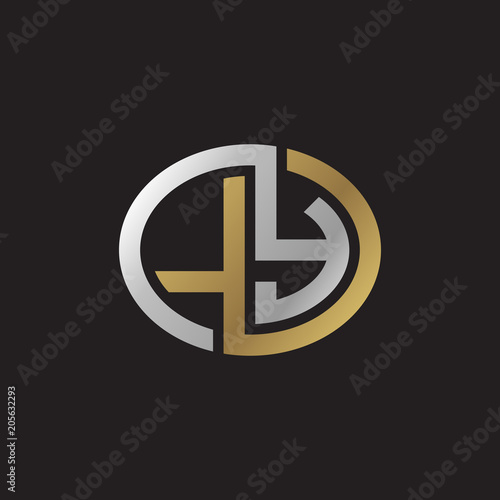Initial letter LY, looping line, ellipse shape logo, silver gold color on black background