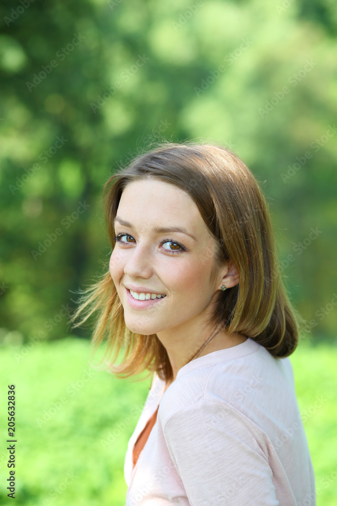 Portrait close up of young beautiful blonde woman