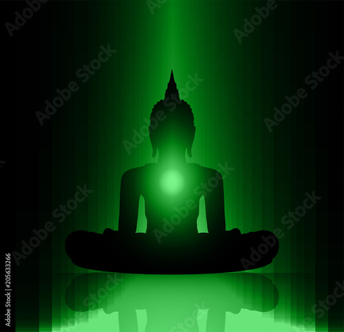 Black Buddha silhouette against Dark background. yoga