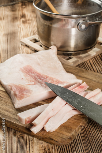 Sliced fresh bacon.