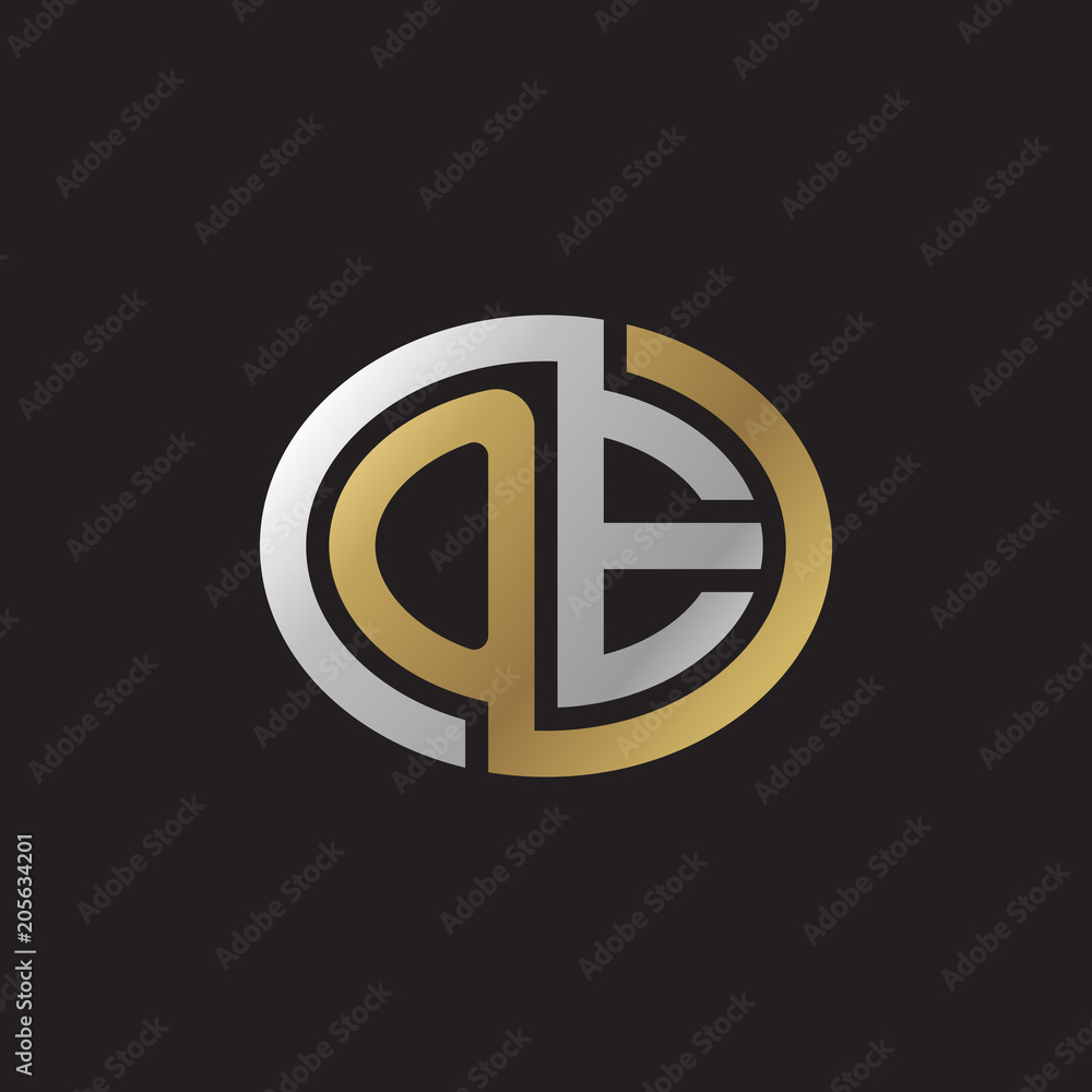 Initial letter OE, looping line, ellipse shape logo, silver gold color on black background Initial letter OE, looping line, ellipse shape logo, silver gold color on black background