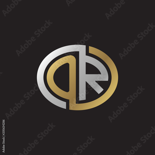Initial letter OR, looping line, ellipse shape logo, silver gold color on black background