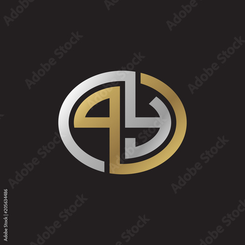 Initial letter PY, looping line, ellipse shape logo, silver gold color on black background