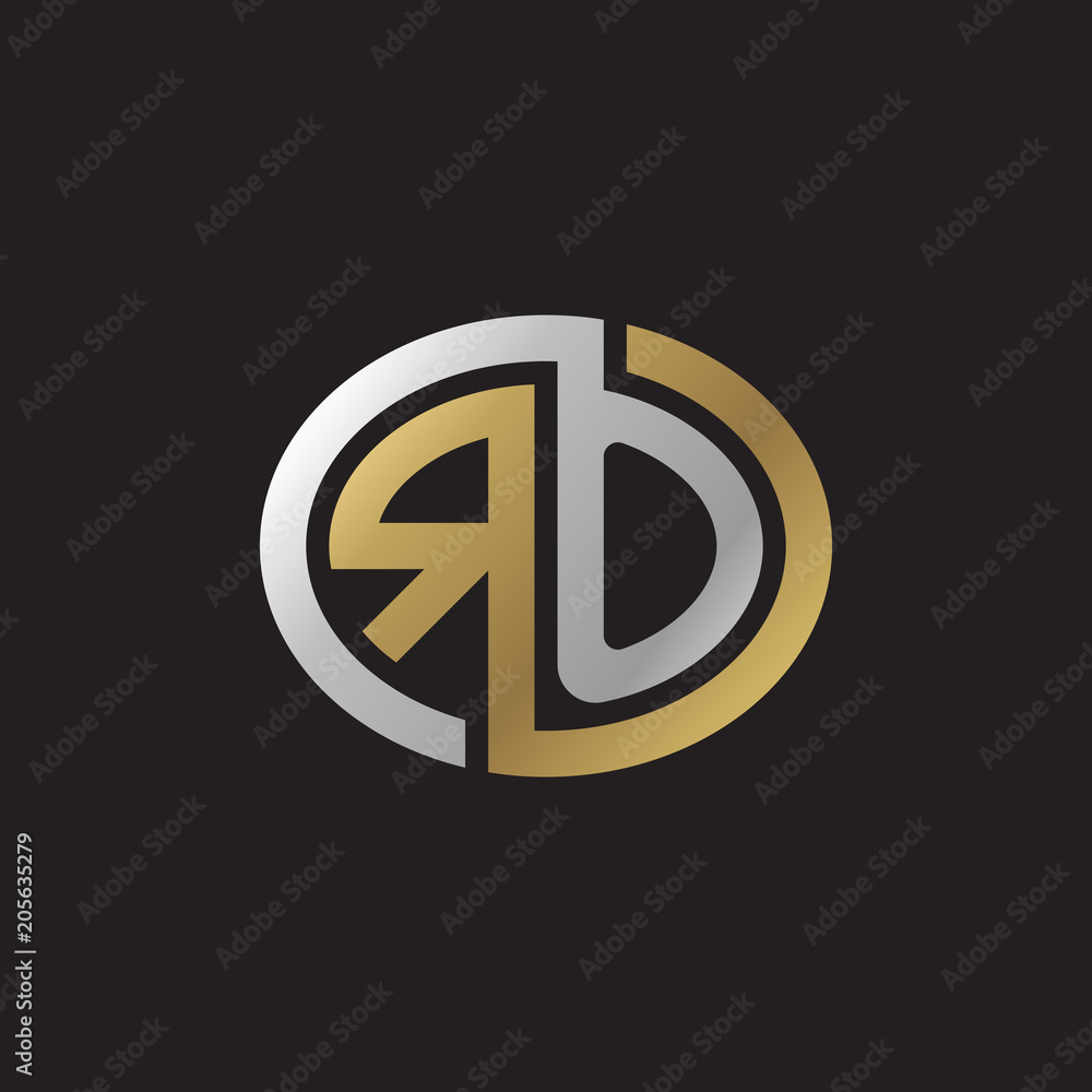 Initial letter RO, looping line, ellipse shape logo, silver gold color on black background Initial letter RO, looping line, ellipse shape logo, silver gold color on black background
