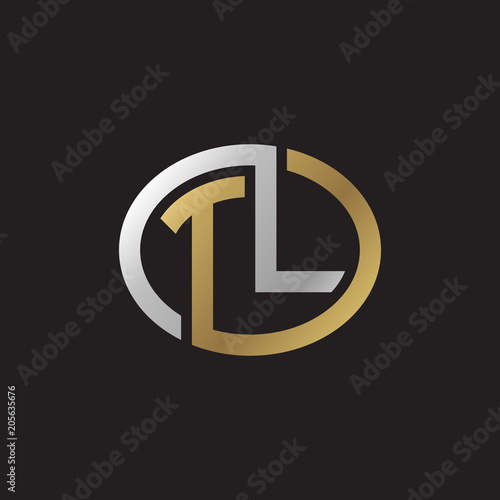 Initial letter TL, looping line, ellipse shape logo, silver gold color on black background
