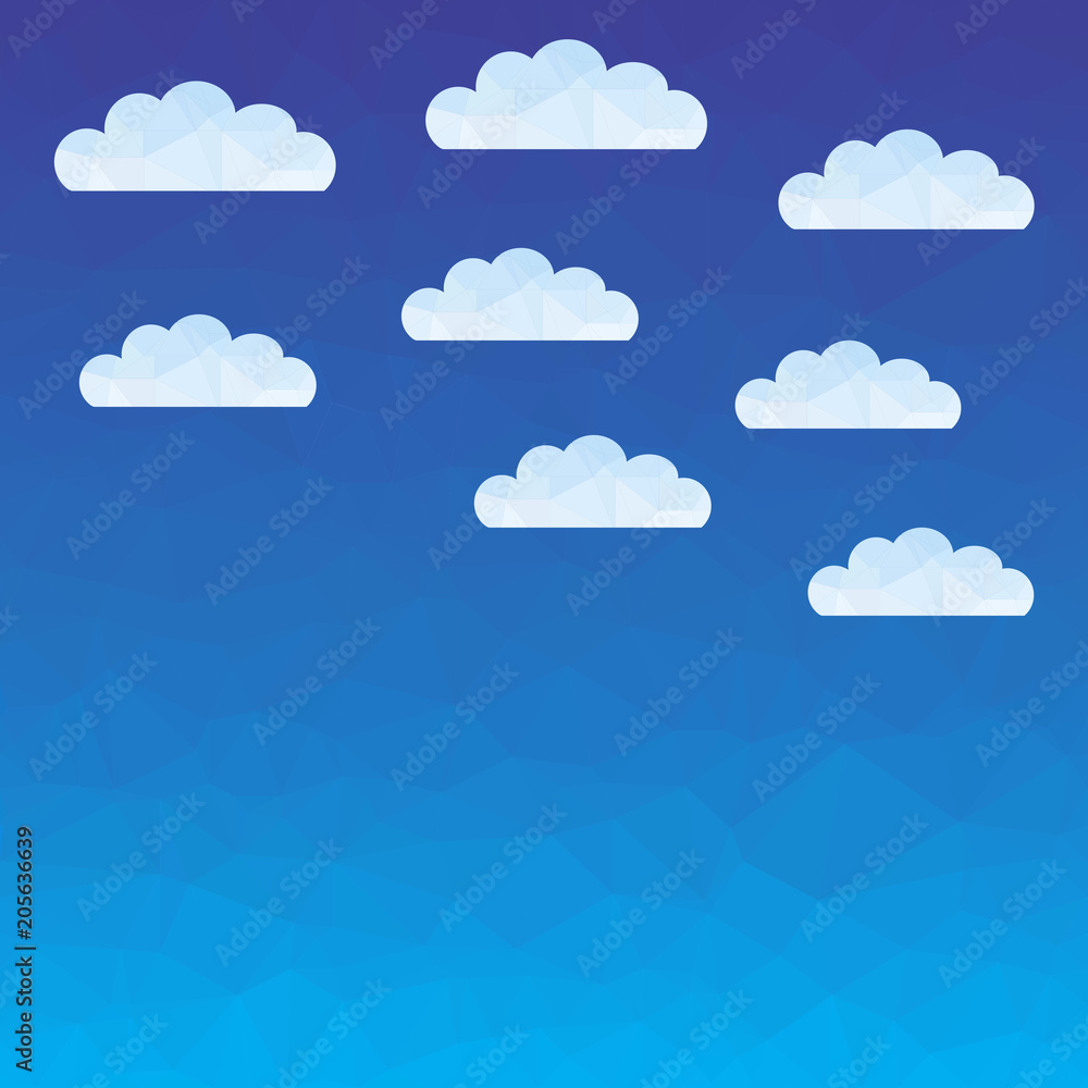 Abstract polygonal sky and cloud. Blue vector background composed of triangles.