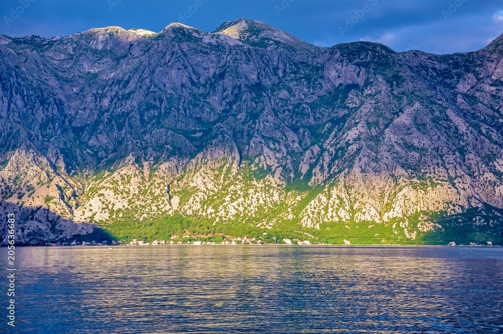 Mountains on the shore of the Boka Kotorska Bay, Boka-Kotorska, Montenegro, Europe