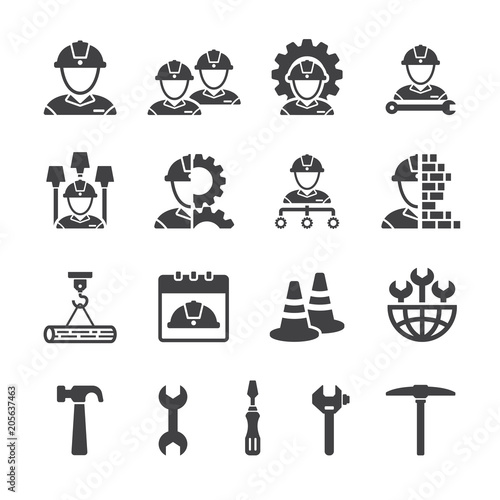 Engineer, Labourer, Technician icon set