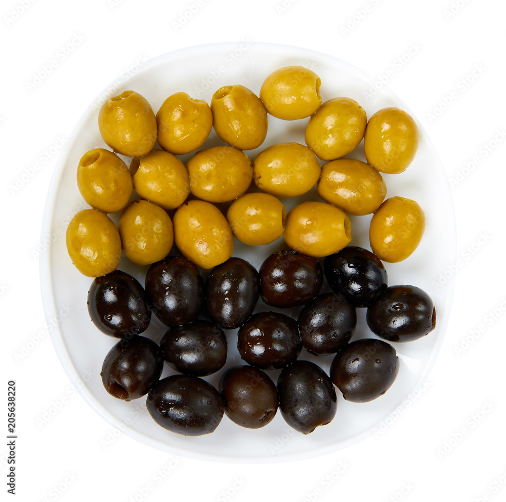 Organic olive berry on plate isolated on white background Organic olive berry on plate isolated on white background