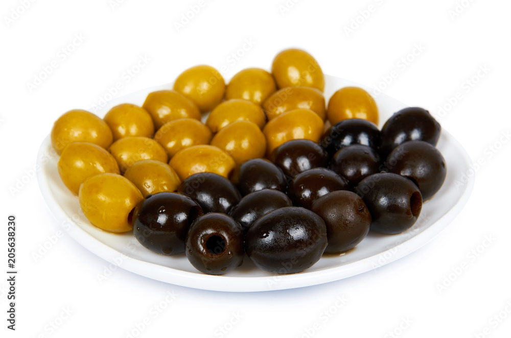 Organic olive berry on plate isolated on white background Organic olive berry on plate isolated on white background