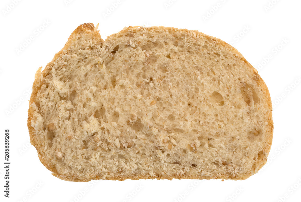 Single slice of whole wheat bread isolated on a white background. Single slice of whole wheat bread isolated on a white background.