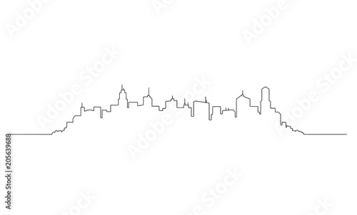 Vector artistic pen and ink drawing illustration of generic city high rise skyline with skyscraper buildings.