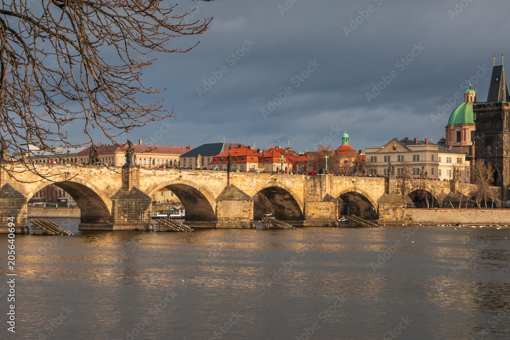 Prag an der Moldau mit Karlsbrücke und Dom in Tschechin