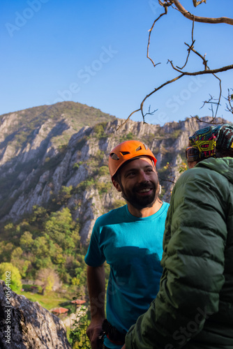 Mountain climbers preparing for ascent