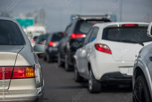 traffic jam with row of cars